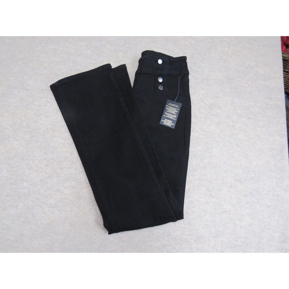DG2 Diane Gilman New Classic Stretch Sailor Button Wide Leg Jeans Black 6T NEW